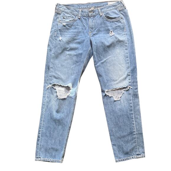 Rag & Bone Distressed Boyfriend Jeans Moss with Holes Size 27 Blue - Picture 2 of 10